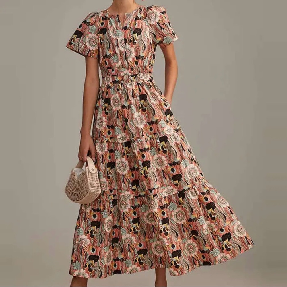 Anthropologie Floral Maxi Dress - Pink and Black